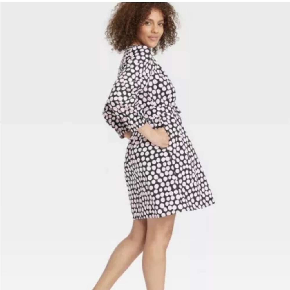 Who What Wear (Target)- black w/ pink- XXL- mini dress - puff sleeve- tie waist